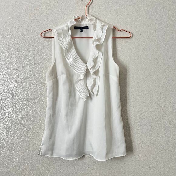 White House Black Market ruffle V-neck tank Sleeveless Top ivory white - Picture 1 of 4